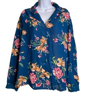 Vintage‎ Lady Caribou Womens Blue Floral Button Up Blouse Sz US 10 Secretary